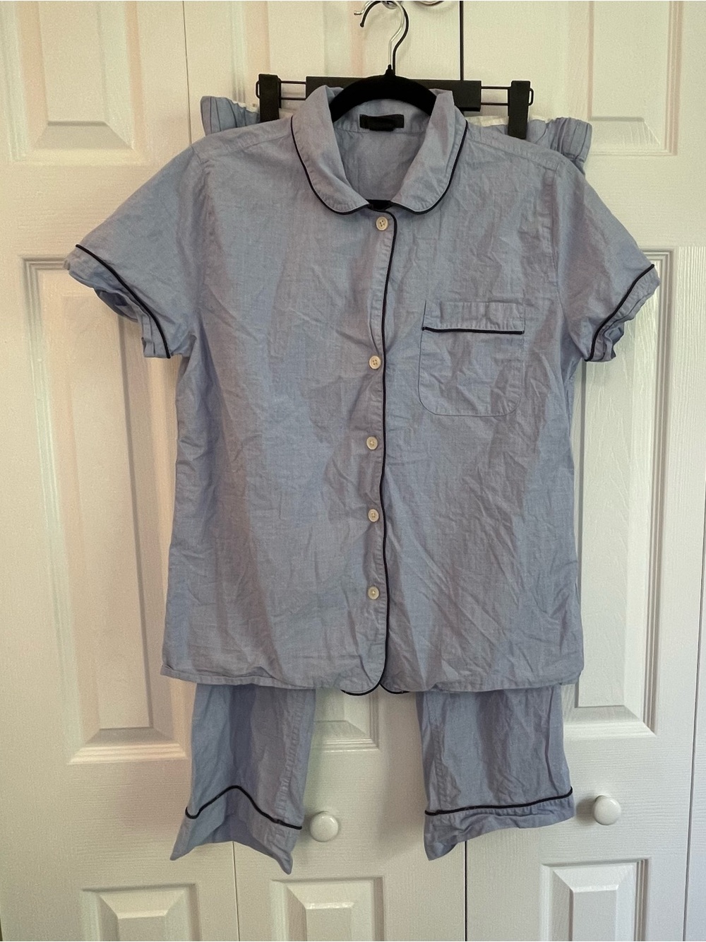 J. Crew Women’s Light Blue Short-Sleeve Pajama Set with Contrast Piping